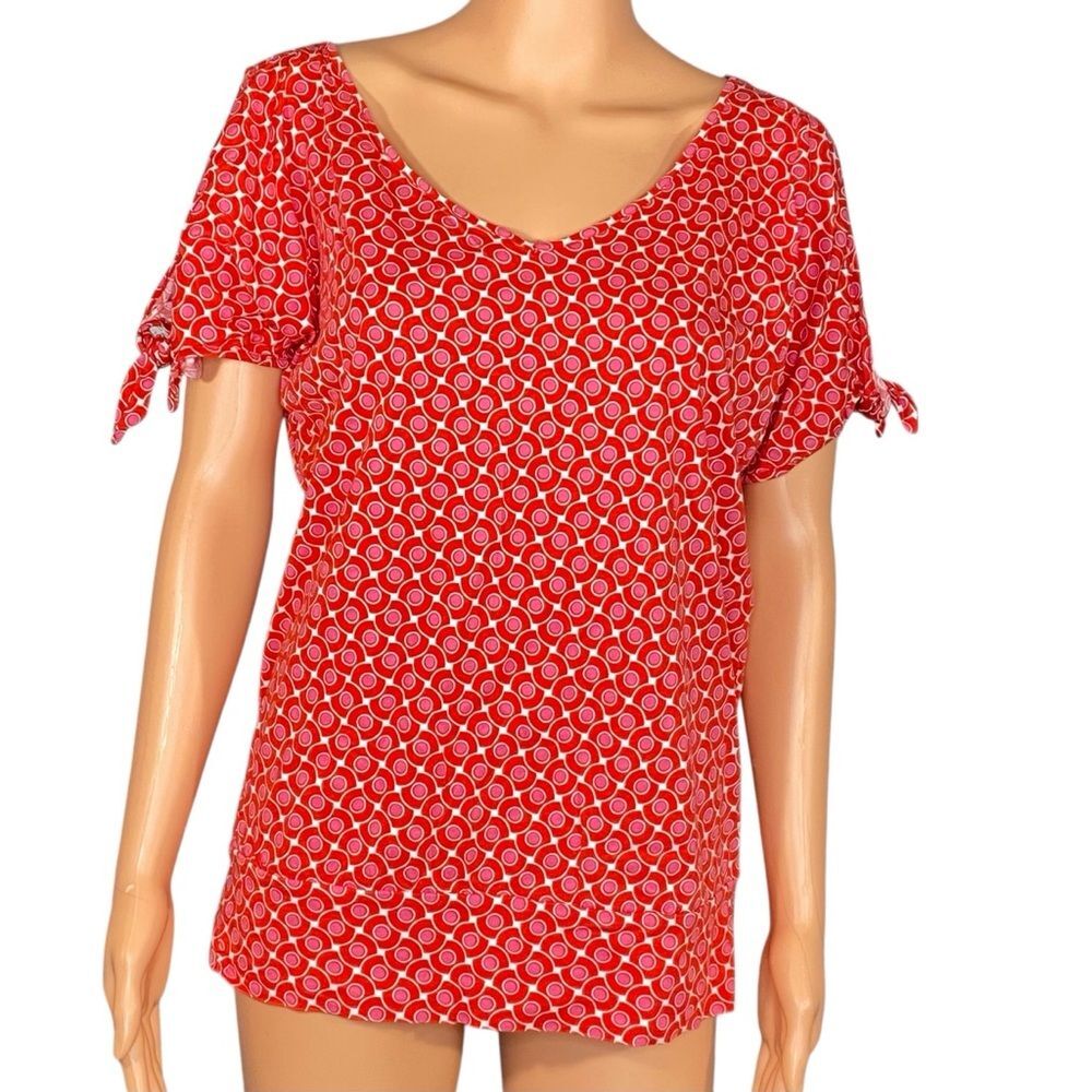 New York & Co Cottagecore Blouse Short Sleeve V Neck Tie Detail Summer SZ Med